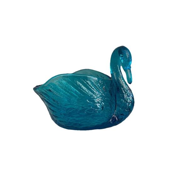 Vintage Swan L E Smith Glass Turquoise Blue Trinket Dish Nautical Beach Decor - Picture 5 of 16